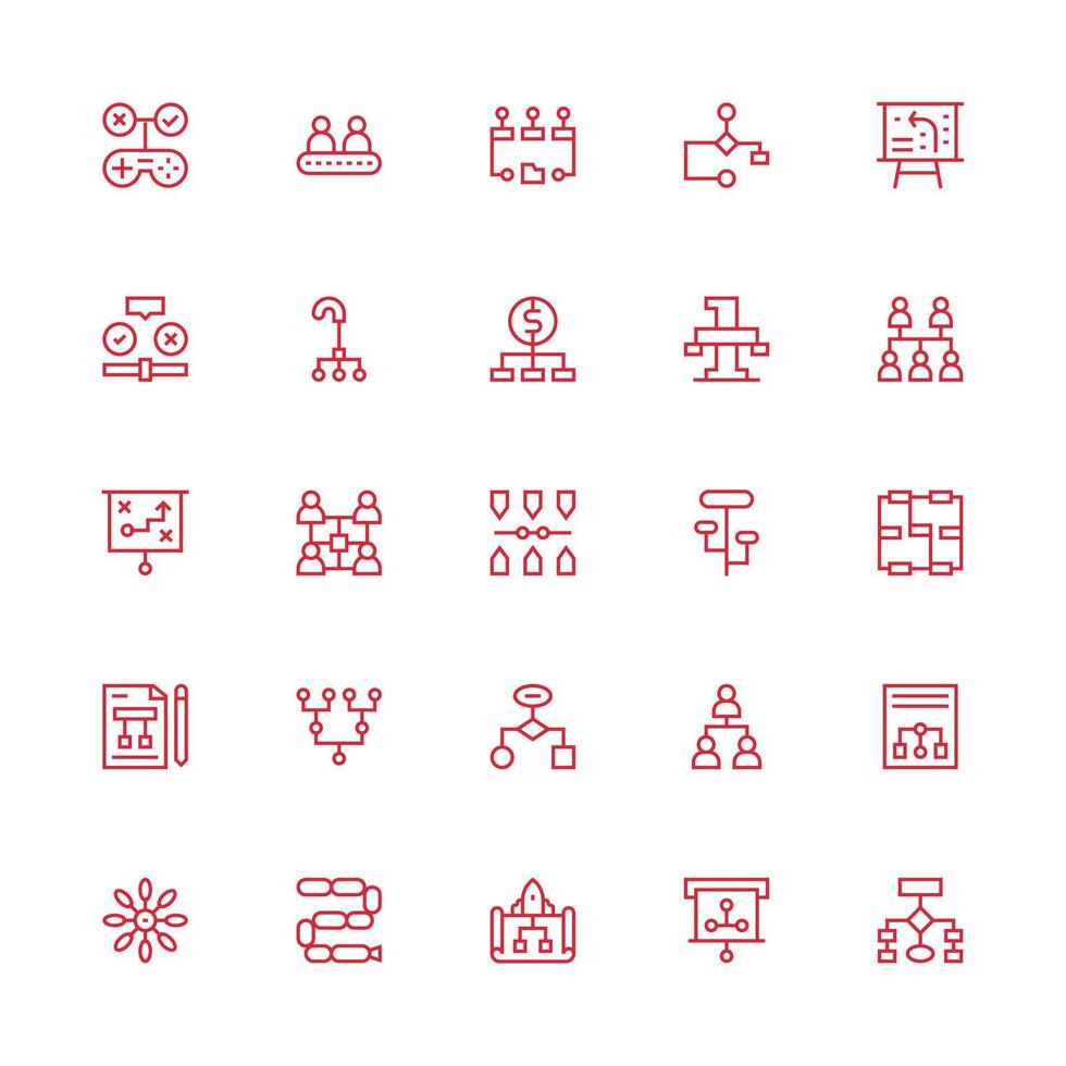 Flowchart Set with 25 Medium Stroke Outline Icons Icon Set for Apps vector