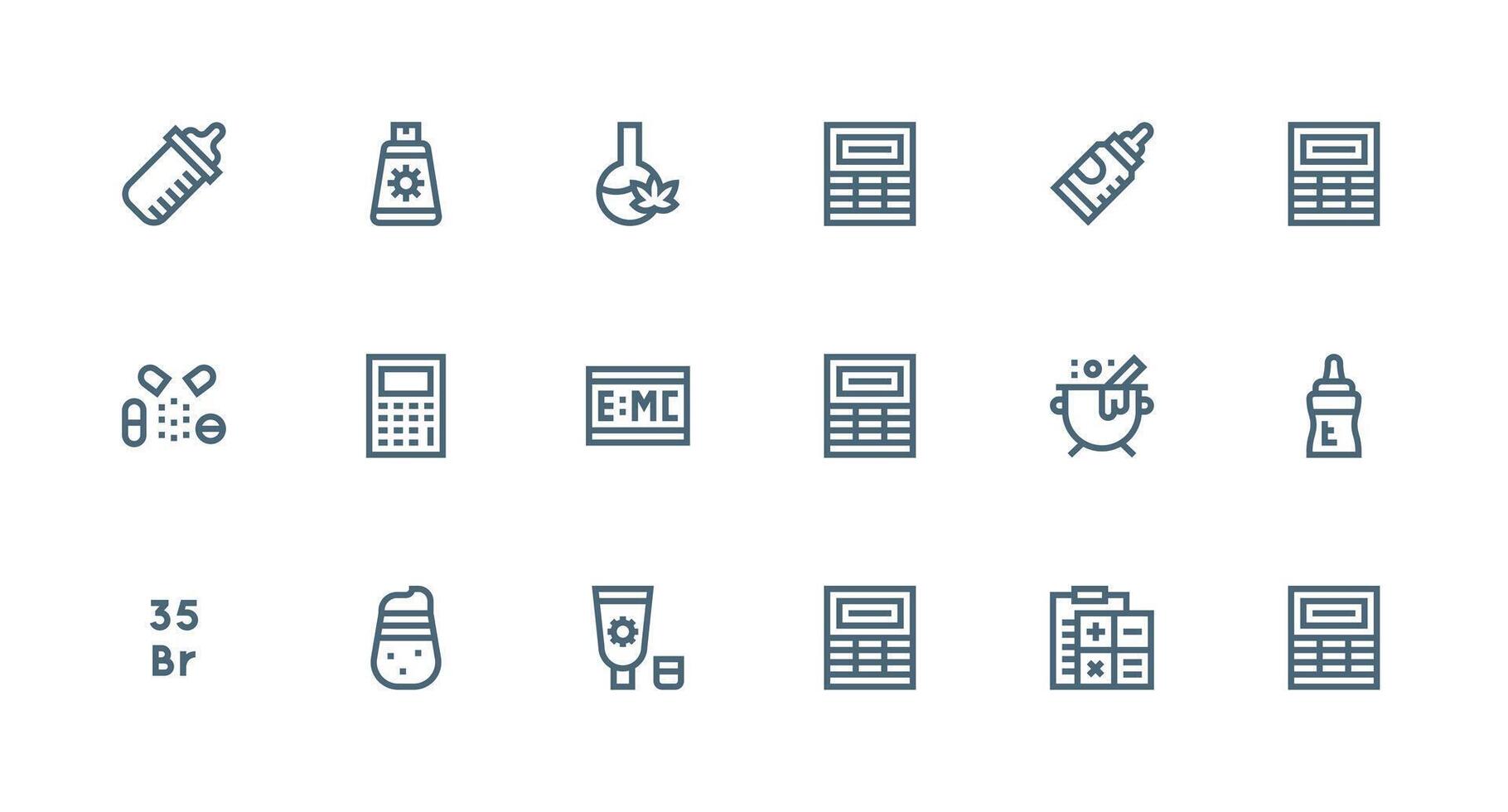 Formula Design Icons featuring 18 in Strong Stroke Line Style Complete Icon Bundle for Web Design vector