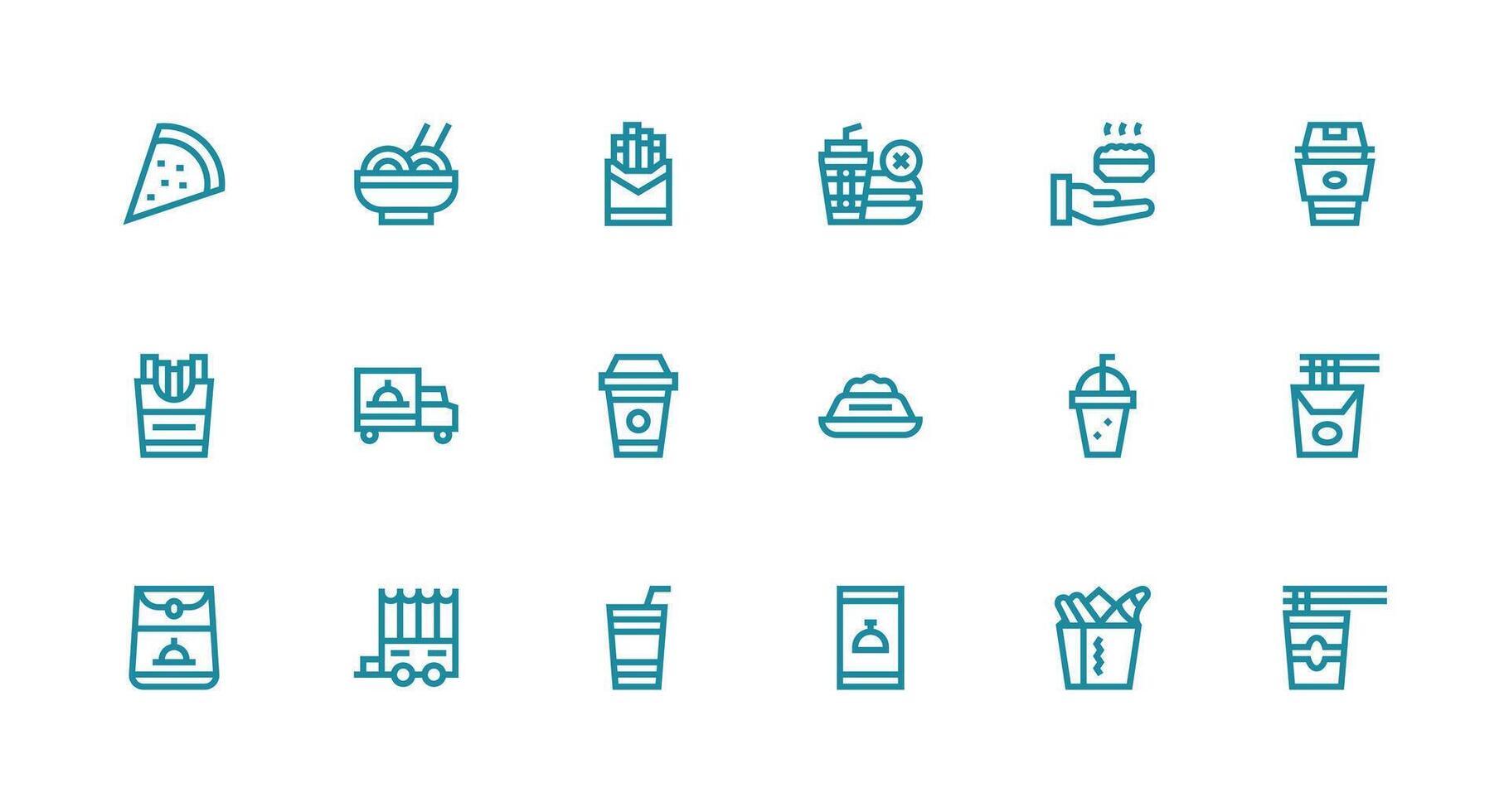 Takeout Set with 18 Strong Stroke Line Icons Lightweight Icon Series for Fast Prototypes vector