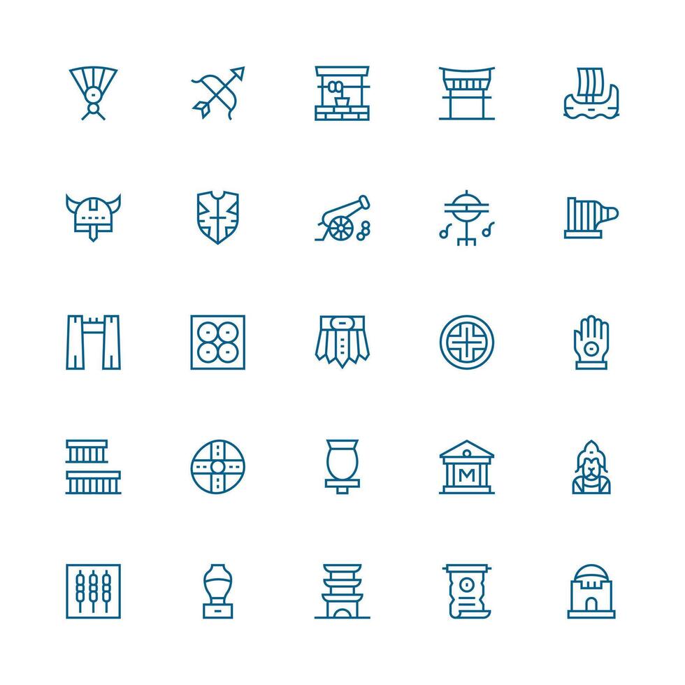 25 Medium Stroke Outline Icons for Ancient Graphics Editable Icon Collection vector