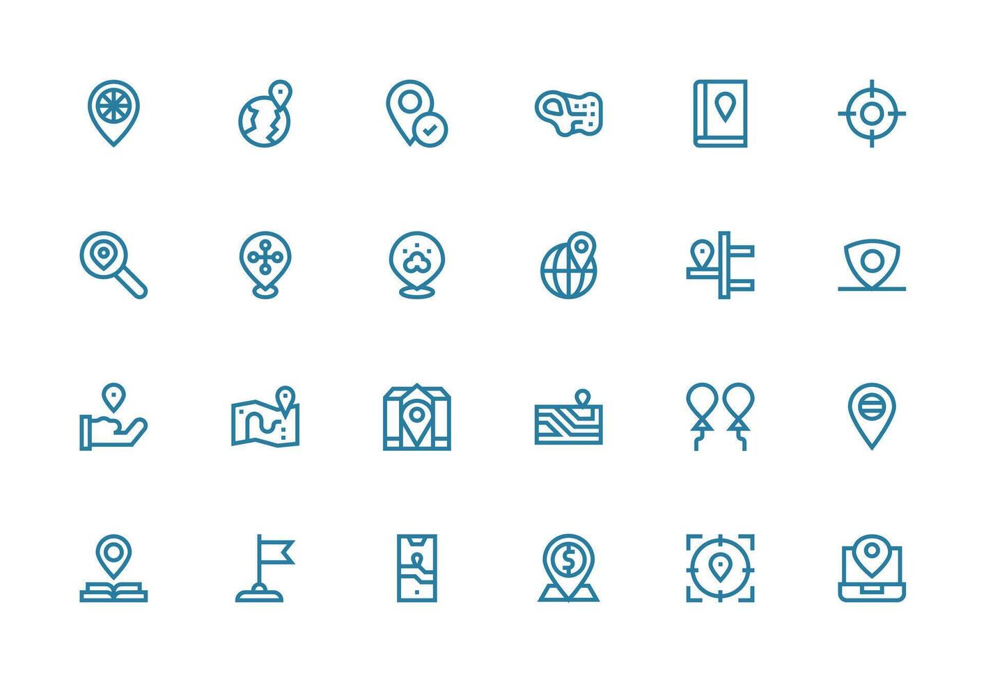 Coordinates including 24 Thick Line Line Illustrations Scalable Icons for Cross-Platform Interfaces vector