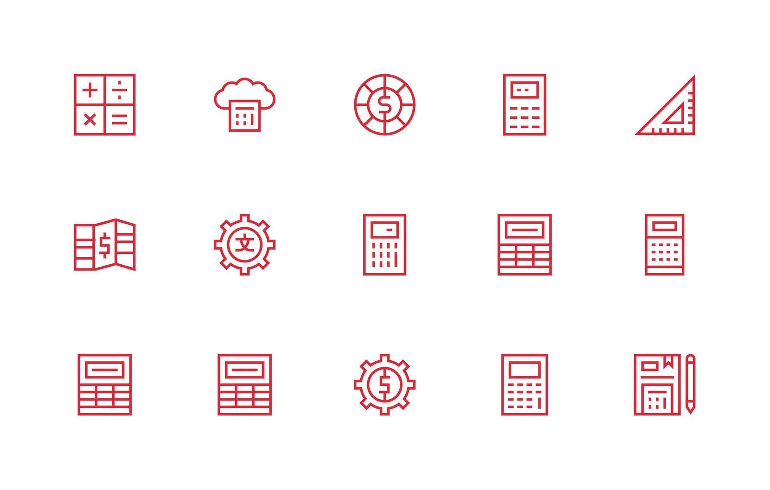 15 Icons for Calculation in Regular Line Format Icon Pack vector