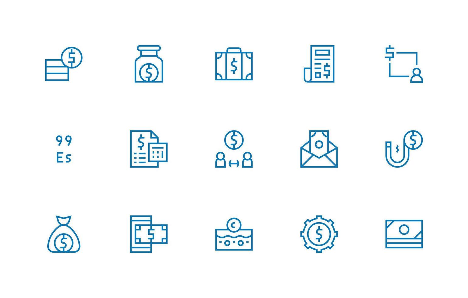 15 Regular Line Icons for Dollars Graphics Clean Set for Layout Prototypes vector