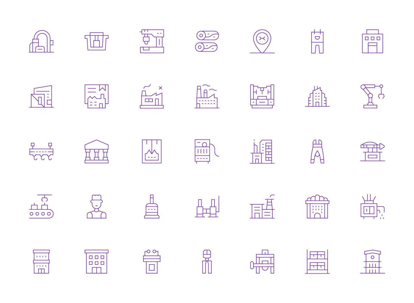 Light Line Style Factory Icons with 35 Vectors Scalable Icons for Cross-Platform Interfaces