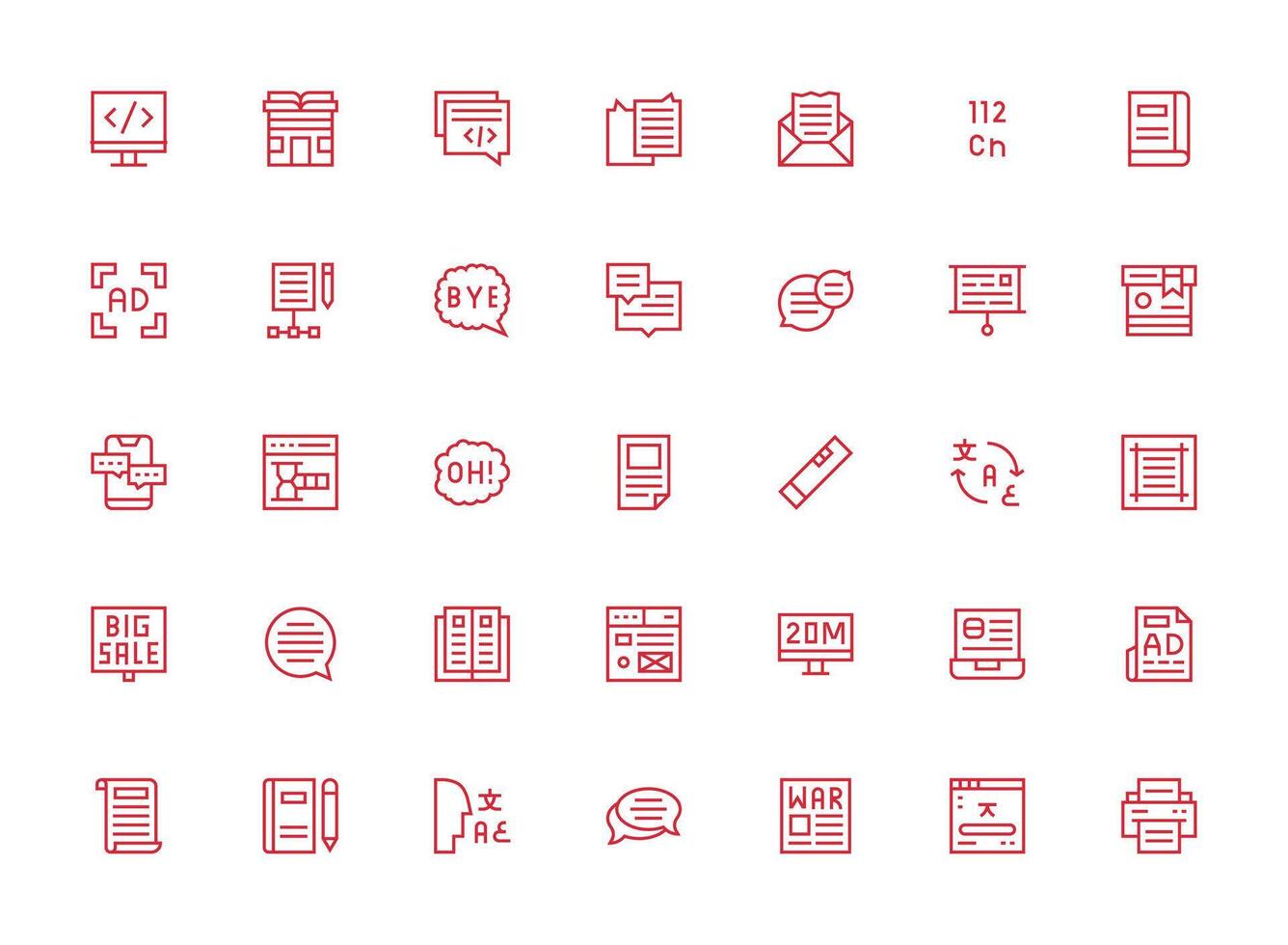 35 Regular Clean Line Icons for Text Graphics Creative Icon Set vector