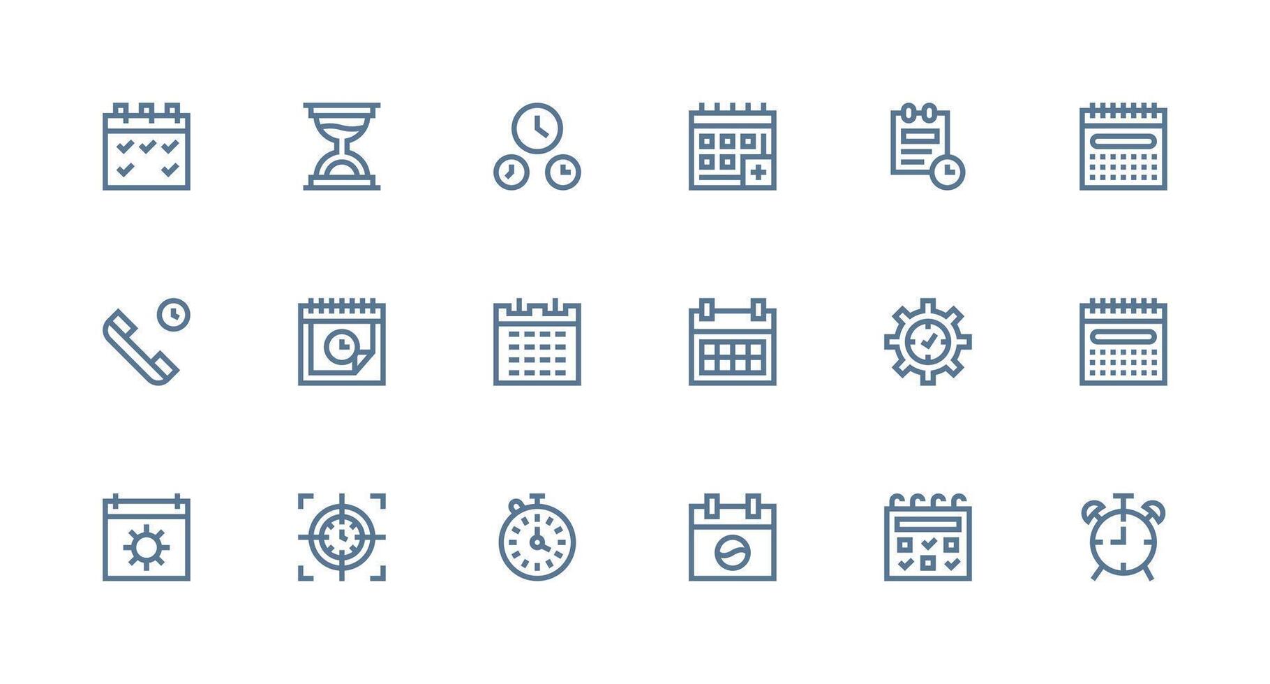 Time Management Design Icons featuring 18 in Strong Stroke Line Style Neutral Style Icons for Any Project vector