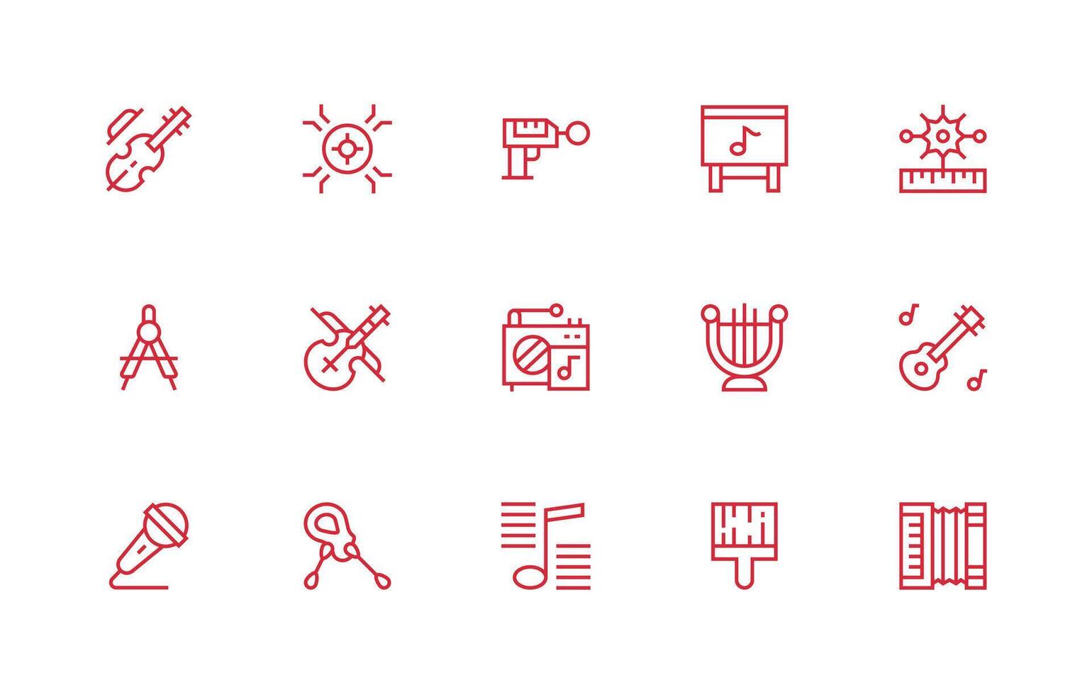 15 Icons for Instrument in Regular Line Format Display Icon Pack vector