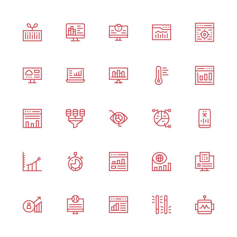 Analytics Icon Set with 25 Medium Stroke Outline Graphics UI Icon Set vector