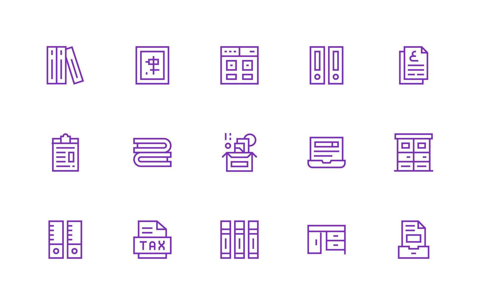 Regular Line Style Filing Icons with 15 Vectors Line Icon Collection