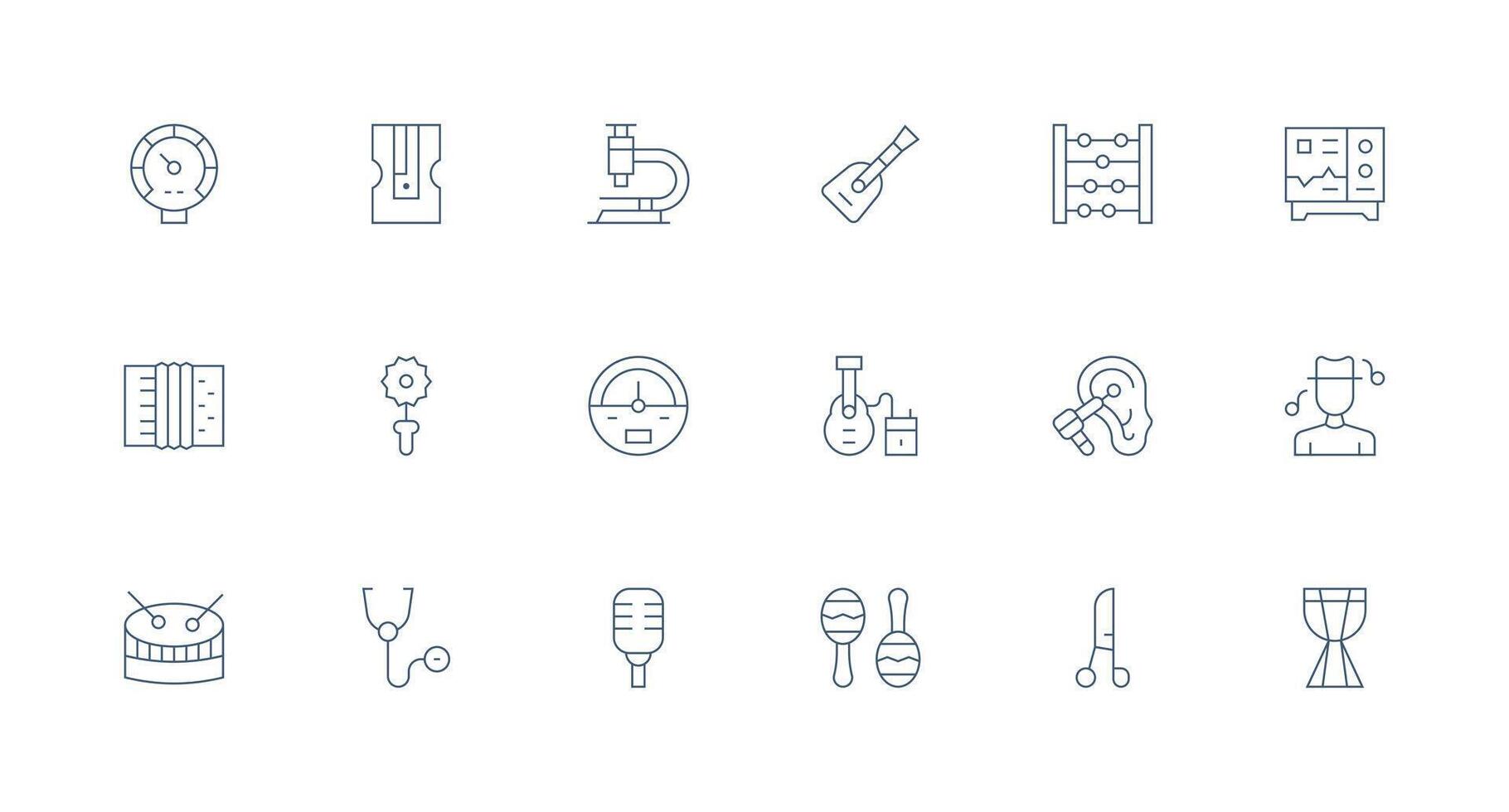 Instrument Icon Collection with 18 Minimal Line Designs Clear and Concise Icon Set Collection vector