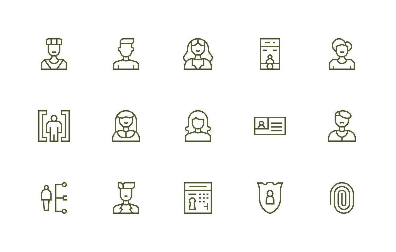 Login Icon Collection with 15 Regular Line Designs Sharp Icons for Presentations vector