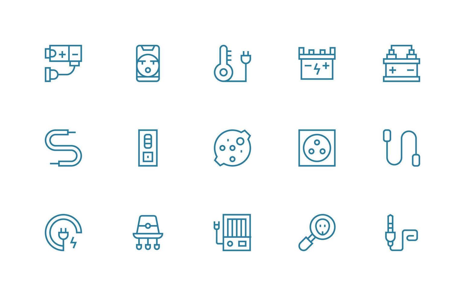 Plug Icon Collection with 15 Regular Line Designs Icon Set for Web vector