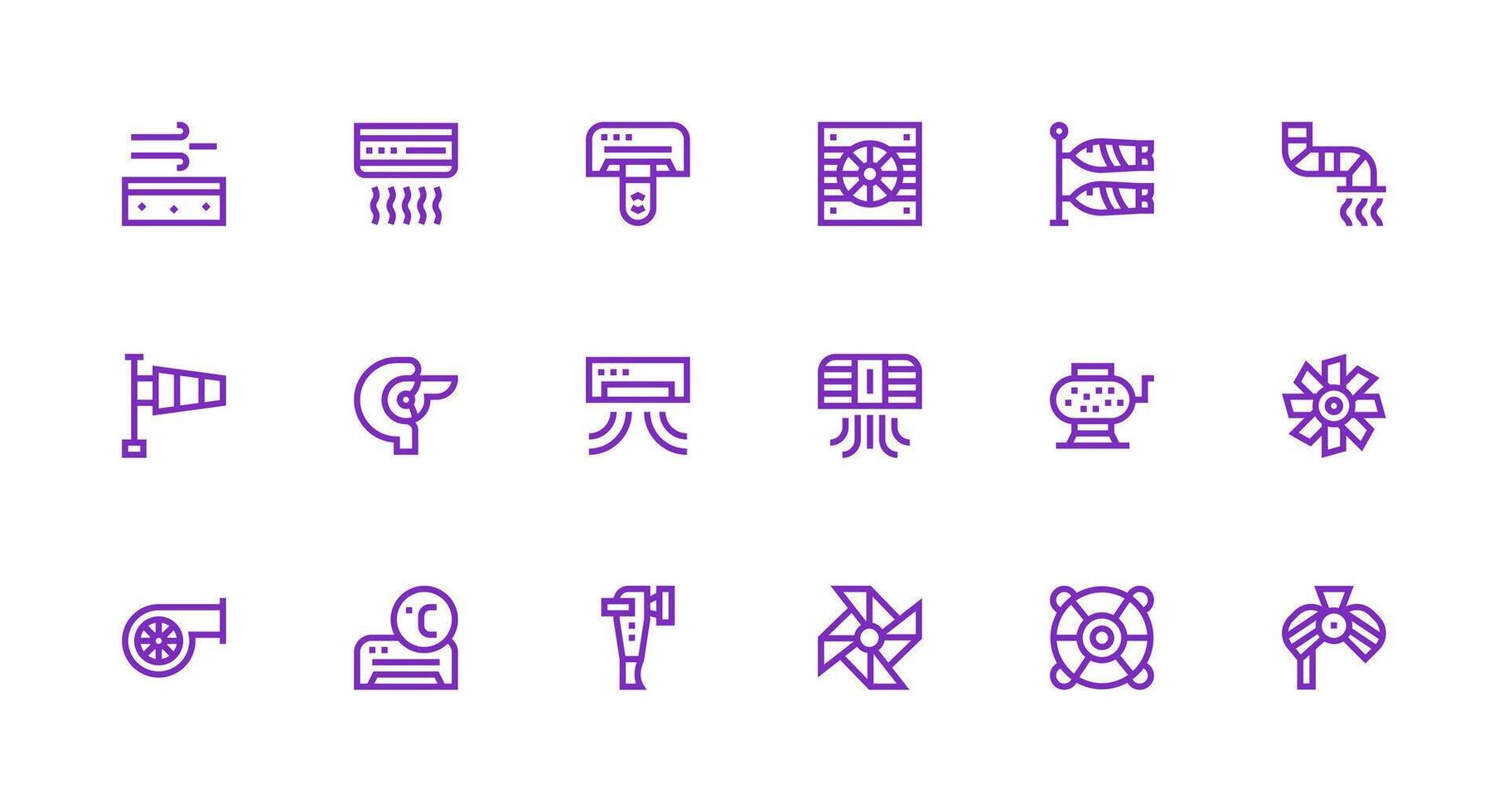 Airflow Icon Collection with 18 Strong Stroke Line Designs Simple Icons for Interface and Wireframes vector