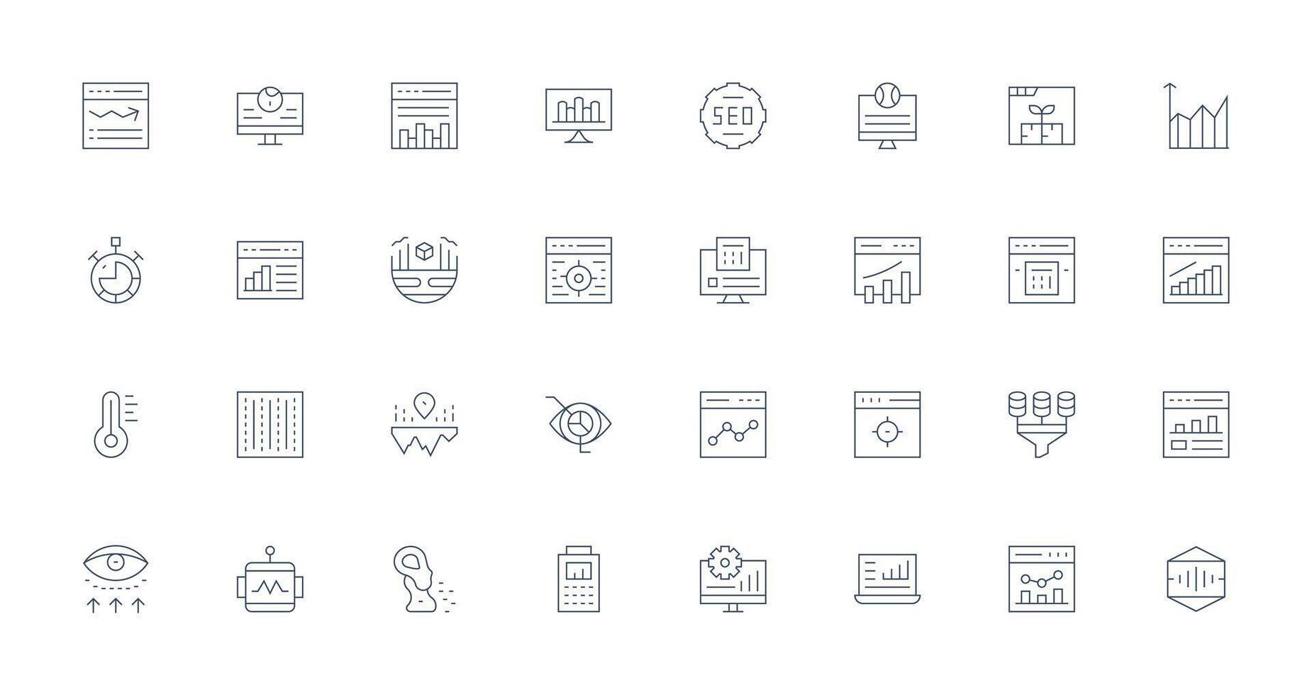 32 Thin Line Vectors for Analytics Theme Icon Collection Set