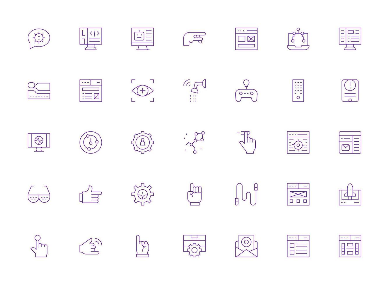 Interface Design Icons featuring 35 in Light Line Style Professional Icon Pack for Development Work vector