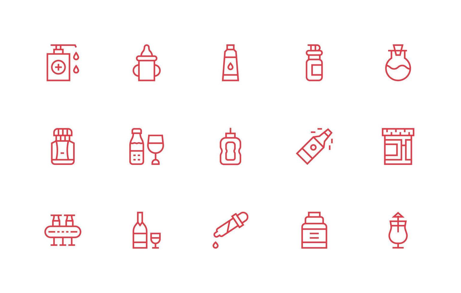 Bottle Design Icons featuring 15 in Regular Line Style Clear and Concise Icon Set Collection vector