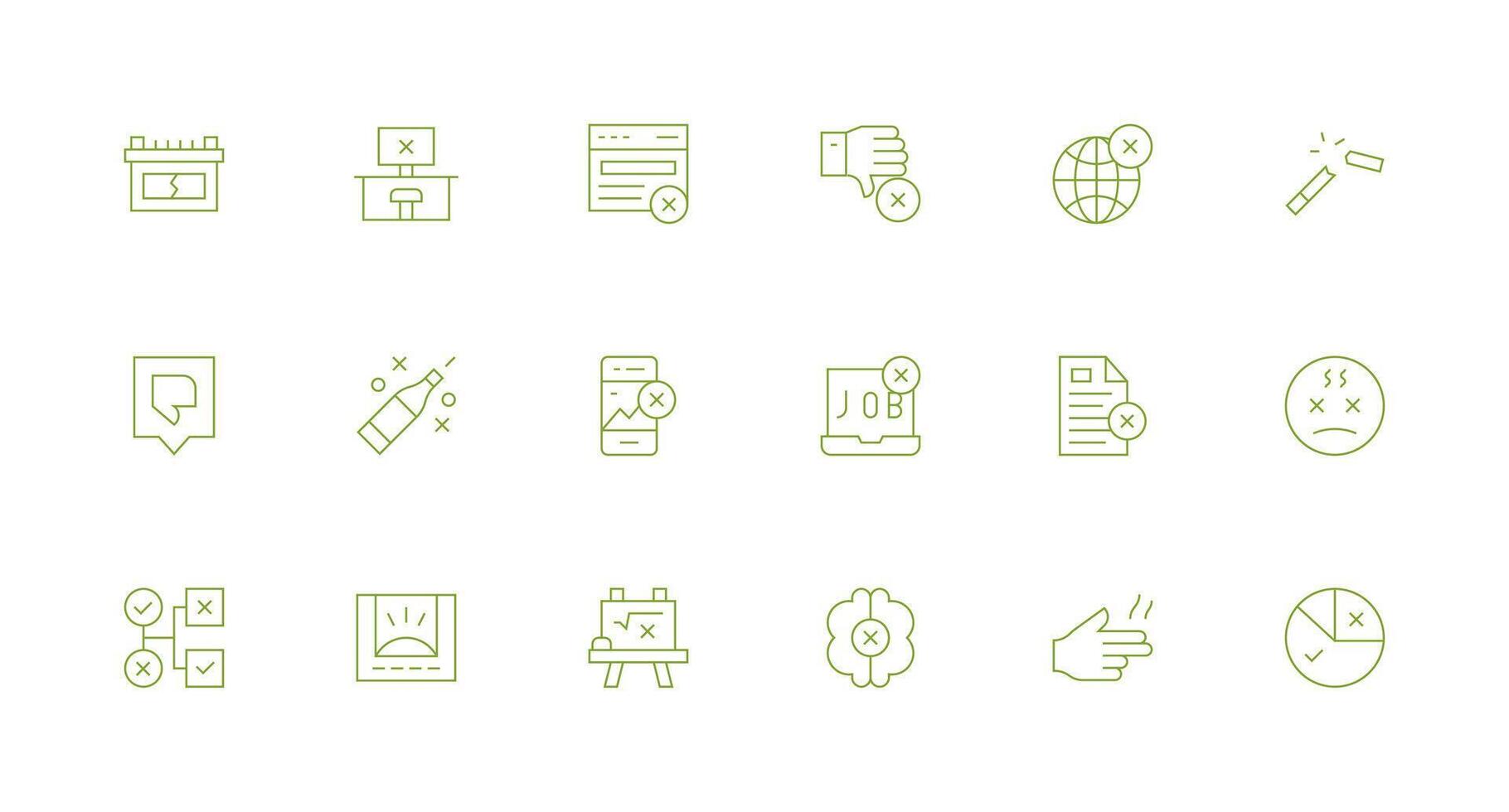 Fail Set with 18 Minimal Line Icons Minimal Icon Set for Interface Projects vector