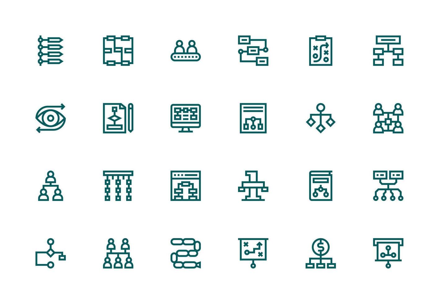 Flowchart Visual Pack containing 24 Thick Line Line Icons Clean Icon Collection for Web Use vector