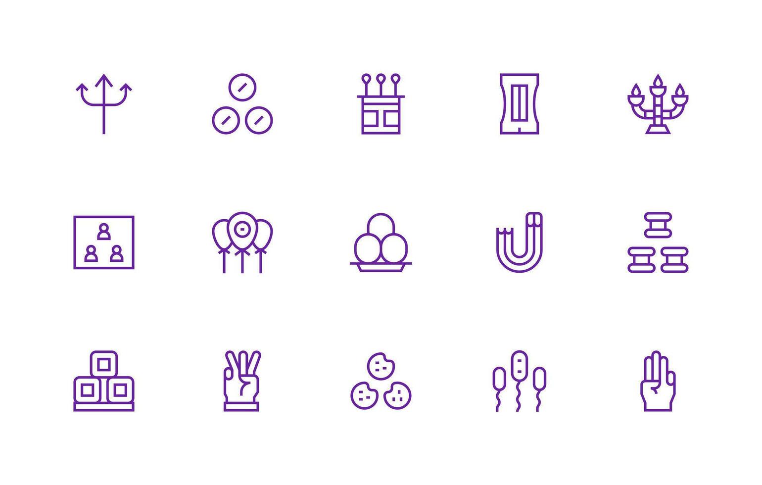 Three Icon Set with 15 Regular Line Graphics Theme-Based Icon Pack vector