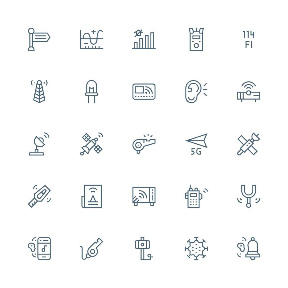 Signal Icon Set with 25 Medium Stroke Outline Graphics Interface Icon Collection for Daily Projects vector