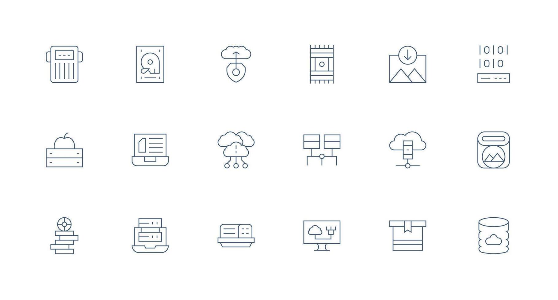 File Storage Set with 18 Minimal Line Icons UI and UX Focused Icon Collection vector