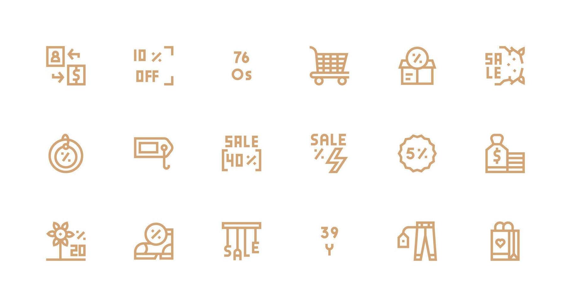 Strong Stroke Line Style Sale Icons with 18 Vectors Flexible Icon System for Web Interfaces