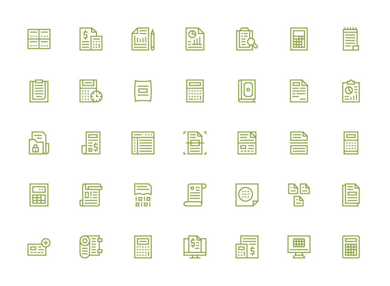 Spreadsheet Icon Set with 35 Regular Clean Line Graphics High-Resolution Icons for Any Platform vector