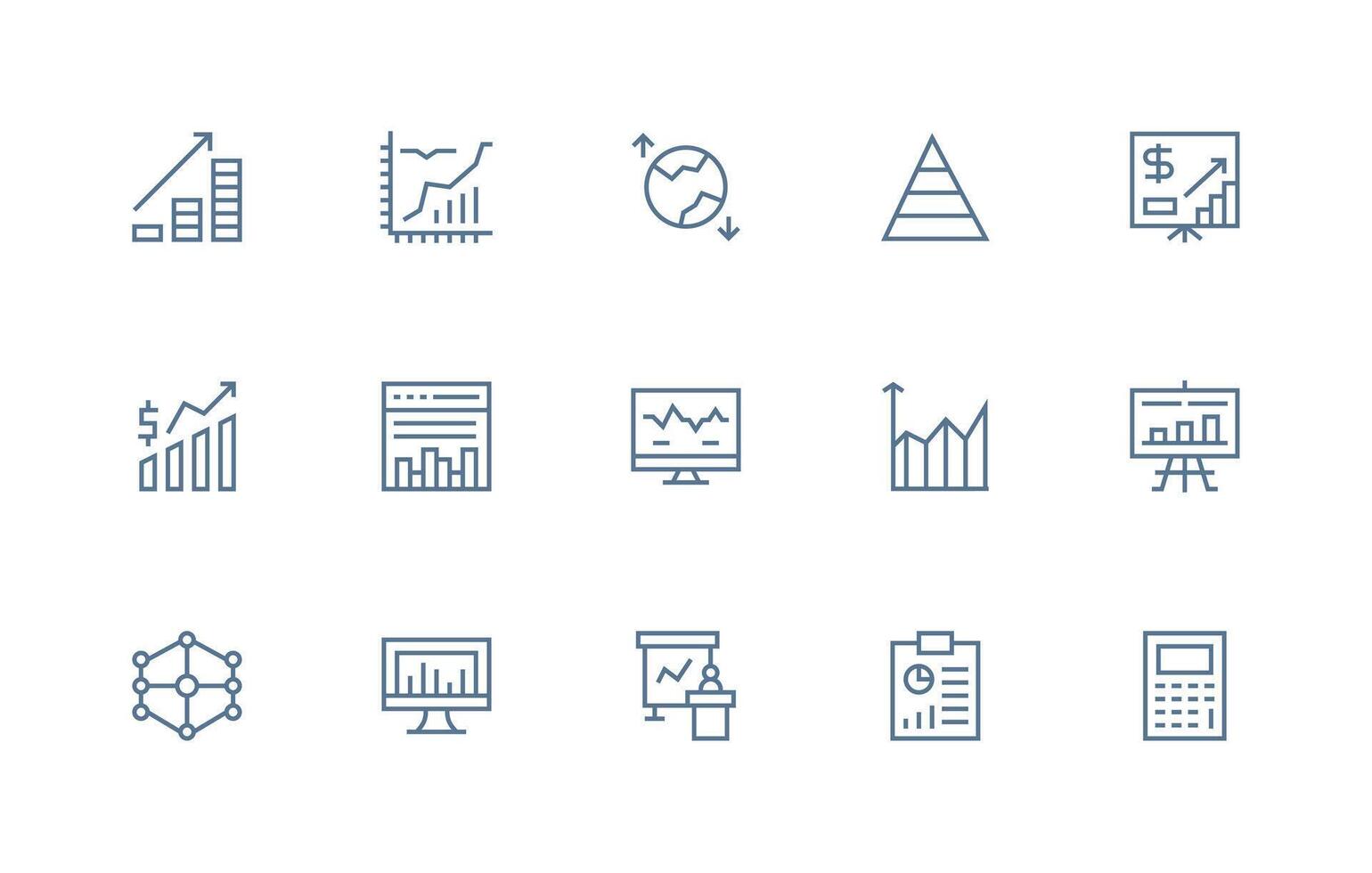 Graph Design Icons featuring 15 in Regular Line Style Icon Pack vector