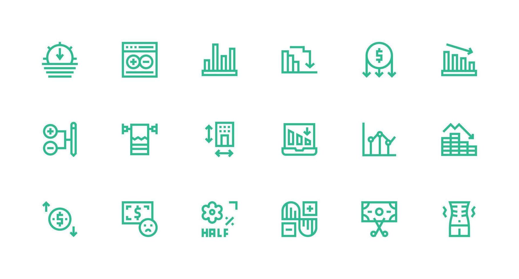 Strong Stroke Line Style Decrease Icons with 18 Vectors User Interface Icons for Digital Products