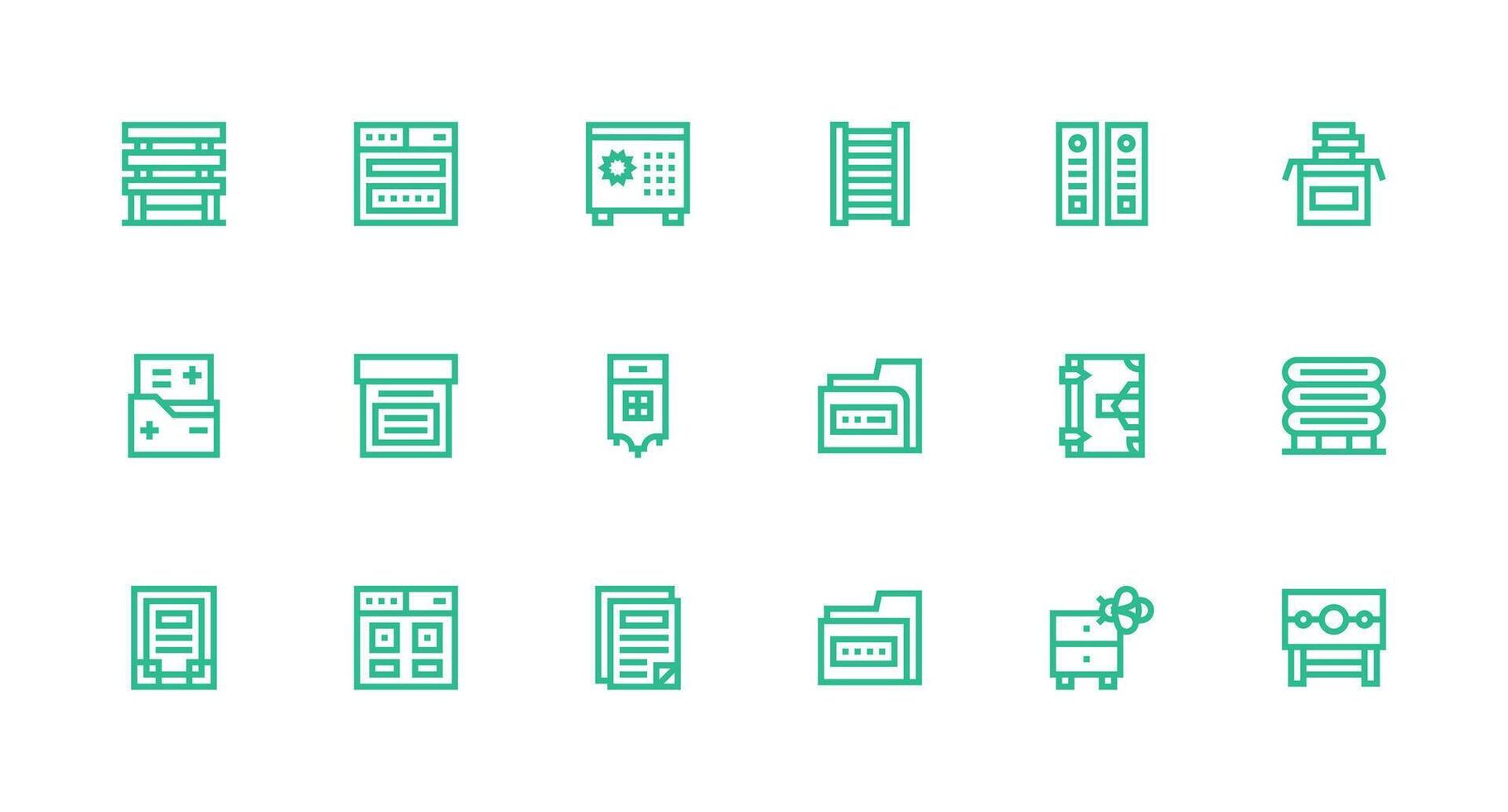 Strong Stroke Line Icons from File Cabinet Set with 18 Vectors Line Icon Collection