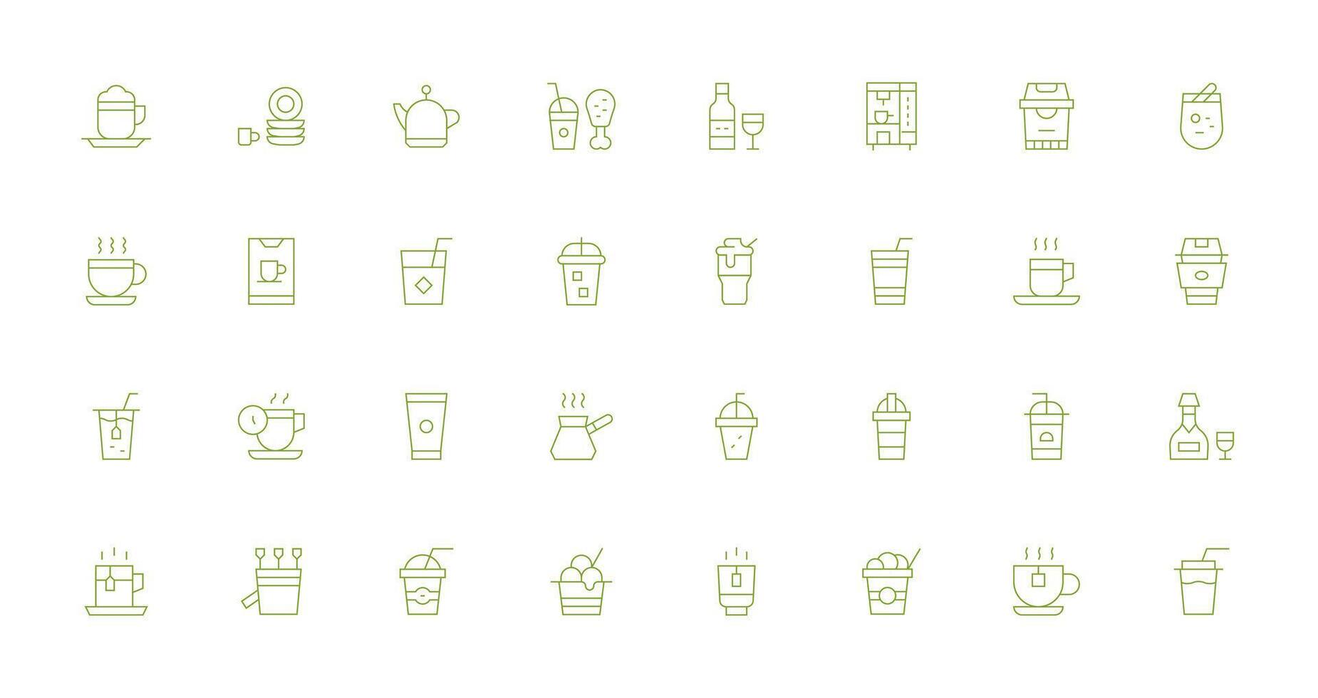 Cup Design Icons featuring 32 in Thin Line Style Clean Set for Layout Prototypes vector