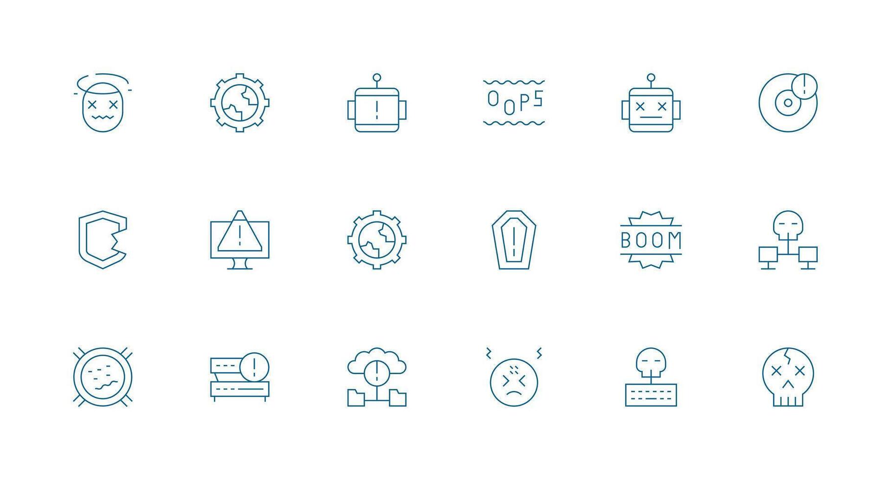 18 System Failure Icons in Minimal Line Aesthetic Balanced Icon Set for Functional Design vector