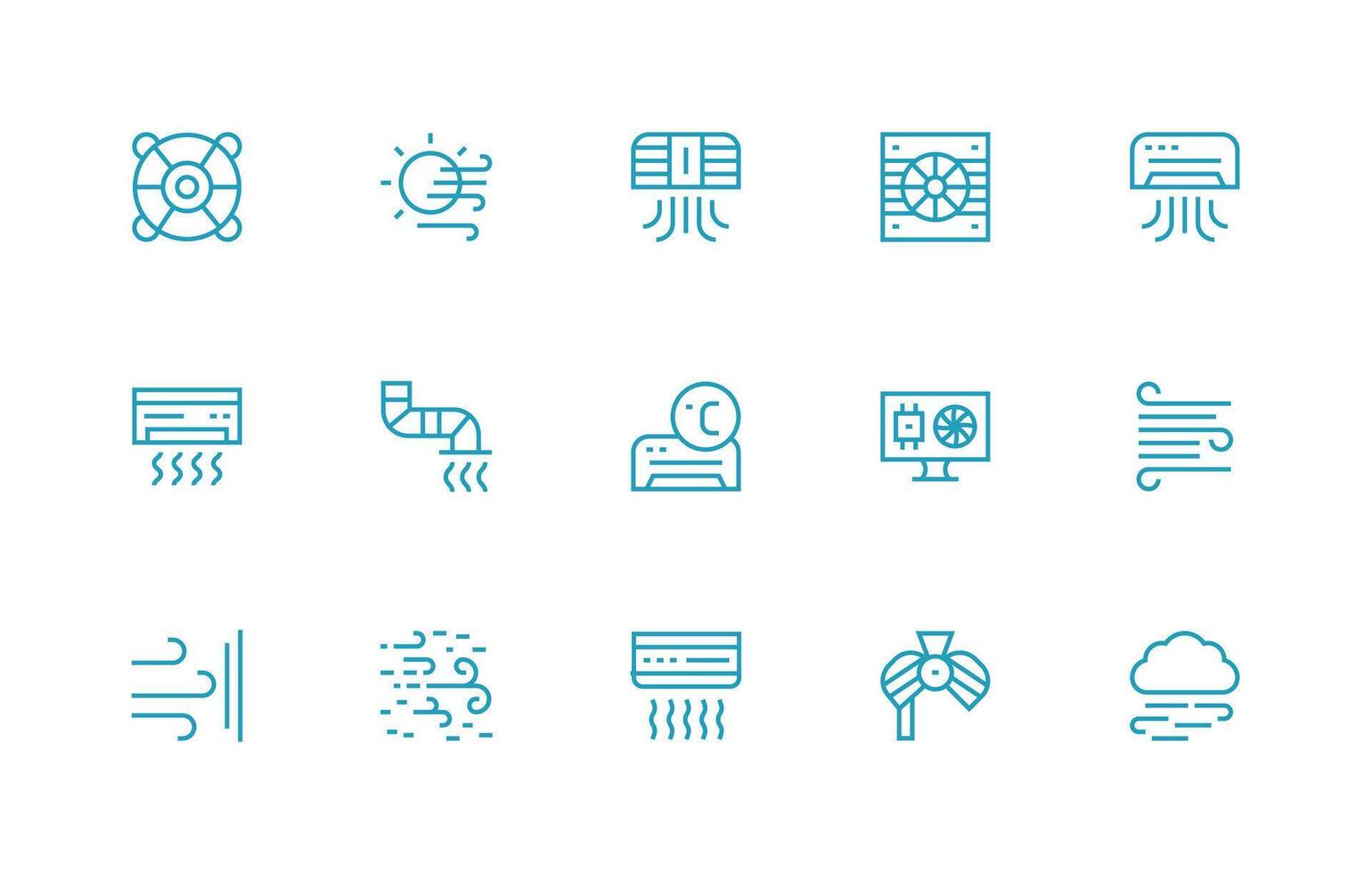 Airflow Set with 15 Regular Line Icons Web and App Icon Pack Collection vector