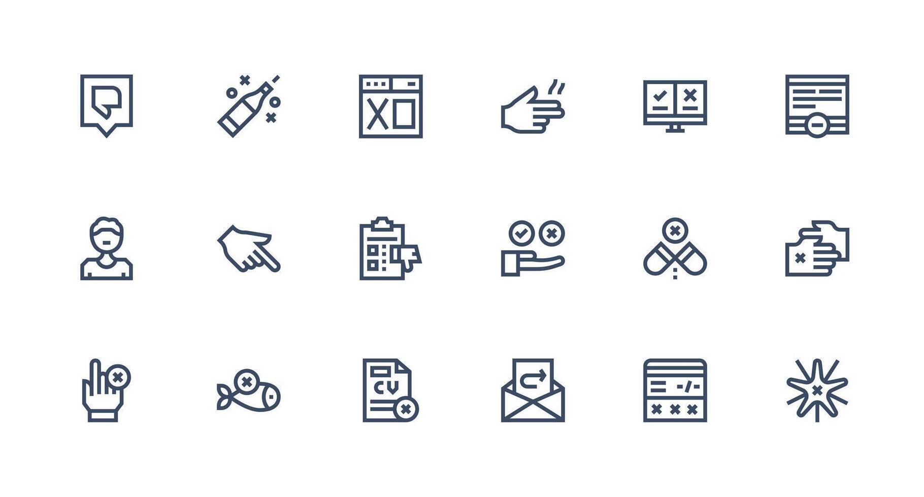 Reject Icon Set with 18 Strong Stroke Line Graphics Outline Icon Pack vector