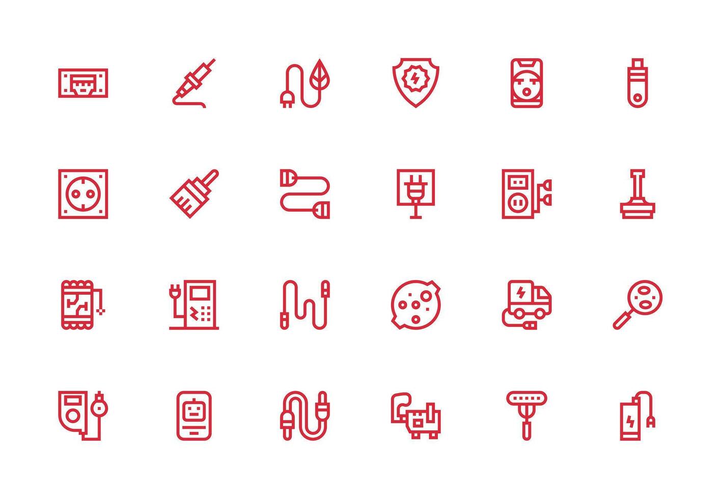 Plug Icon Set with 24 Thick Line Line Graphics Complete Icon Bundle for Web Design vector