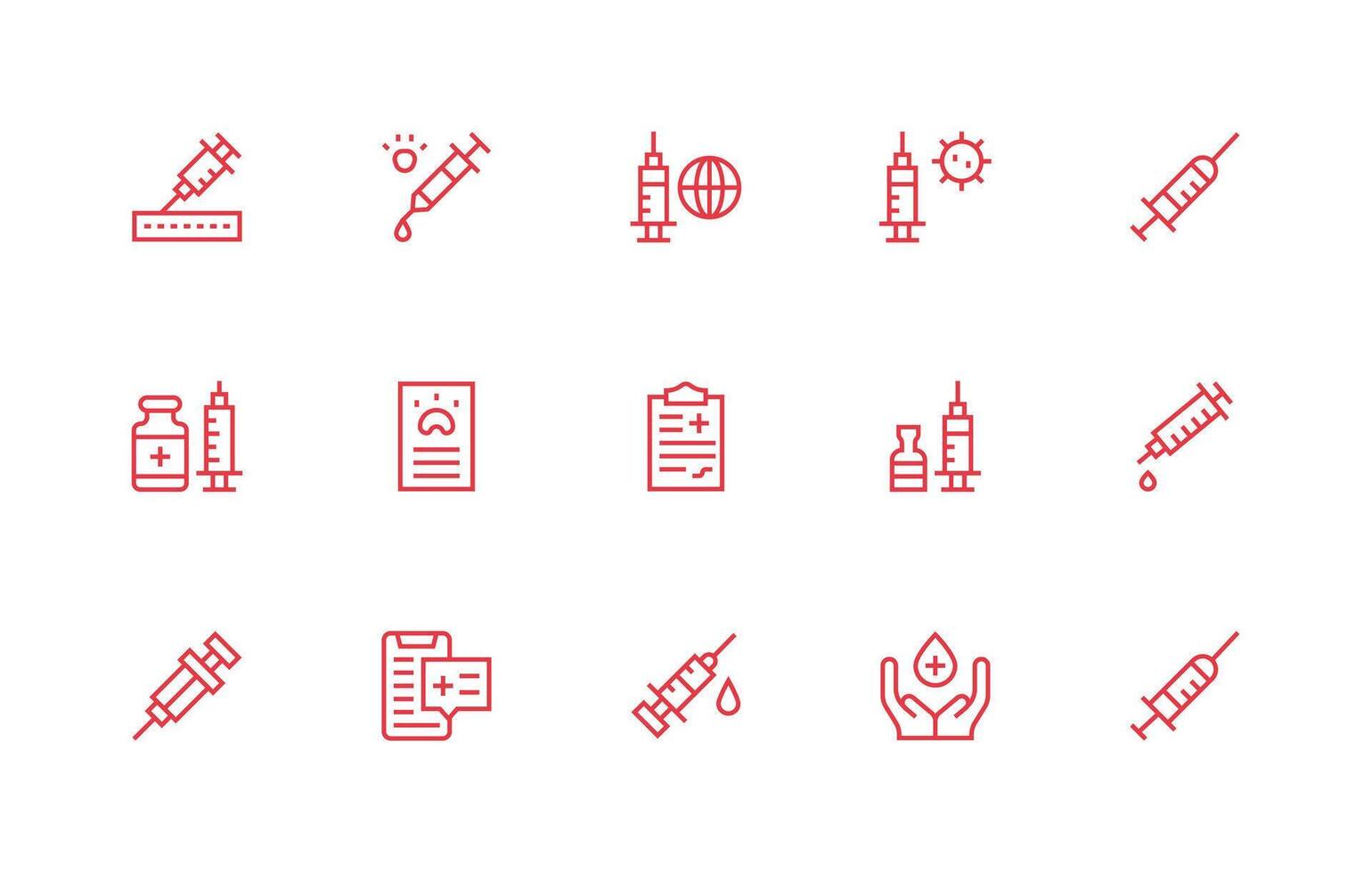 15 Immunization Icons in Regular Line Aesthetic Responsive Icon Set for Flexible Layouts vector