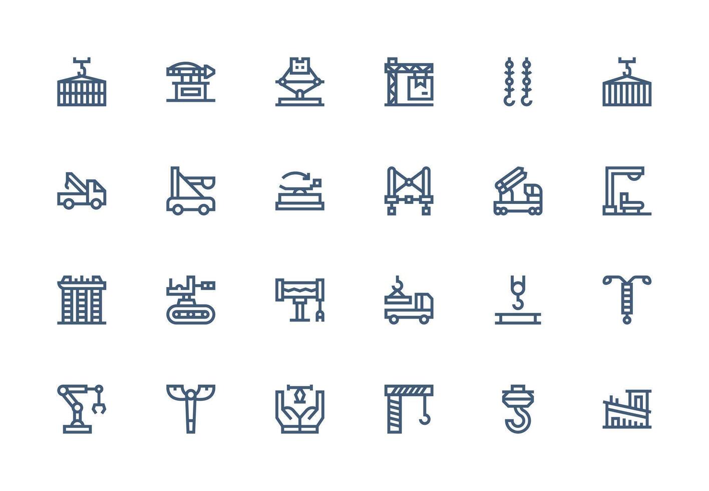 Crane Icon Set with 24 Thick Line Line Graphics Interface Icon Collection for Daily Projects vector