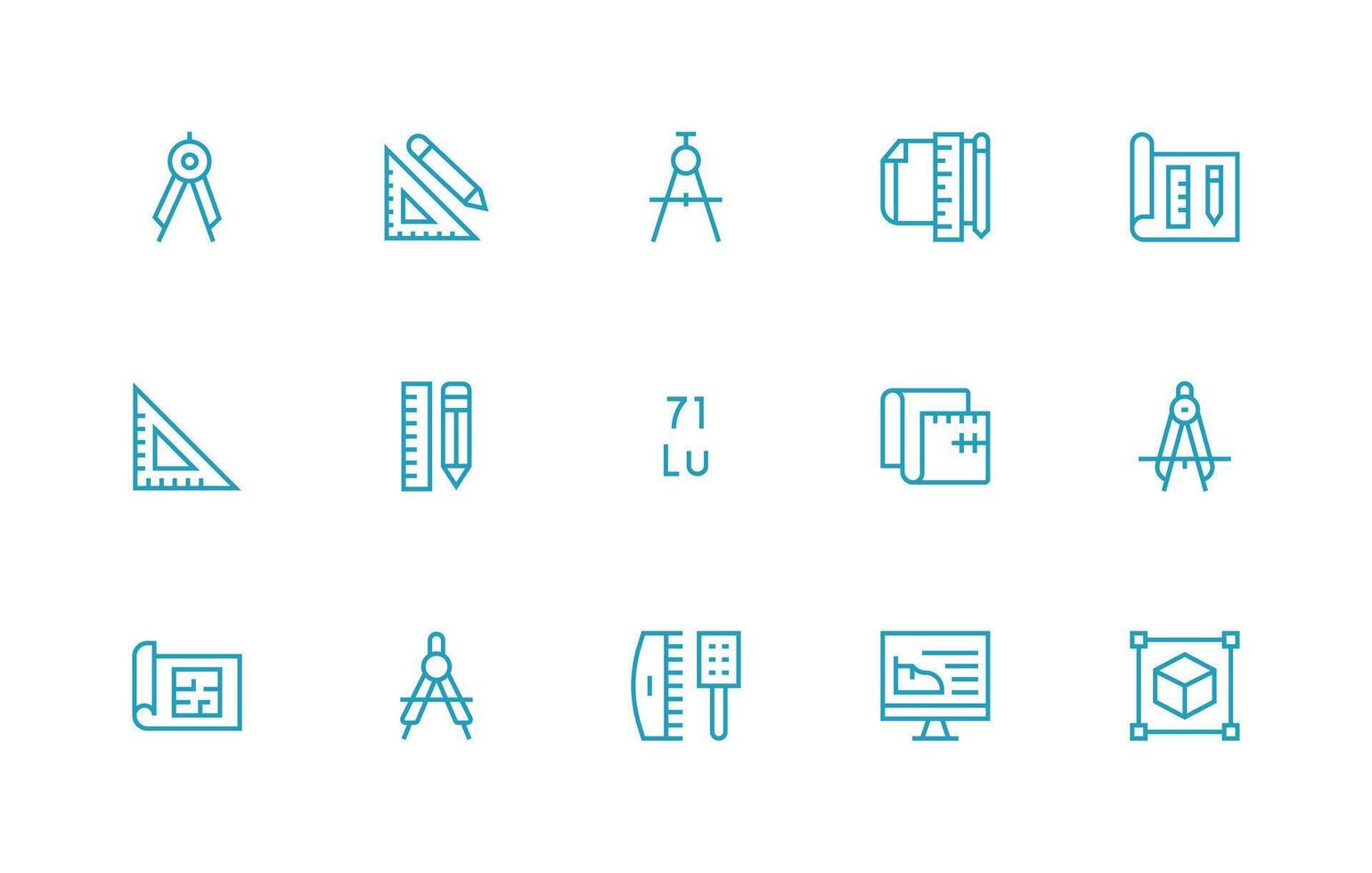 15 Icons for Technical Drawing in Regular Line Format Compact Icon Set vector