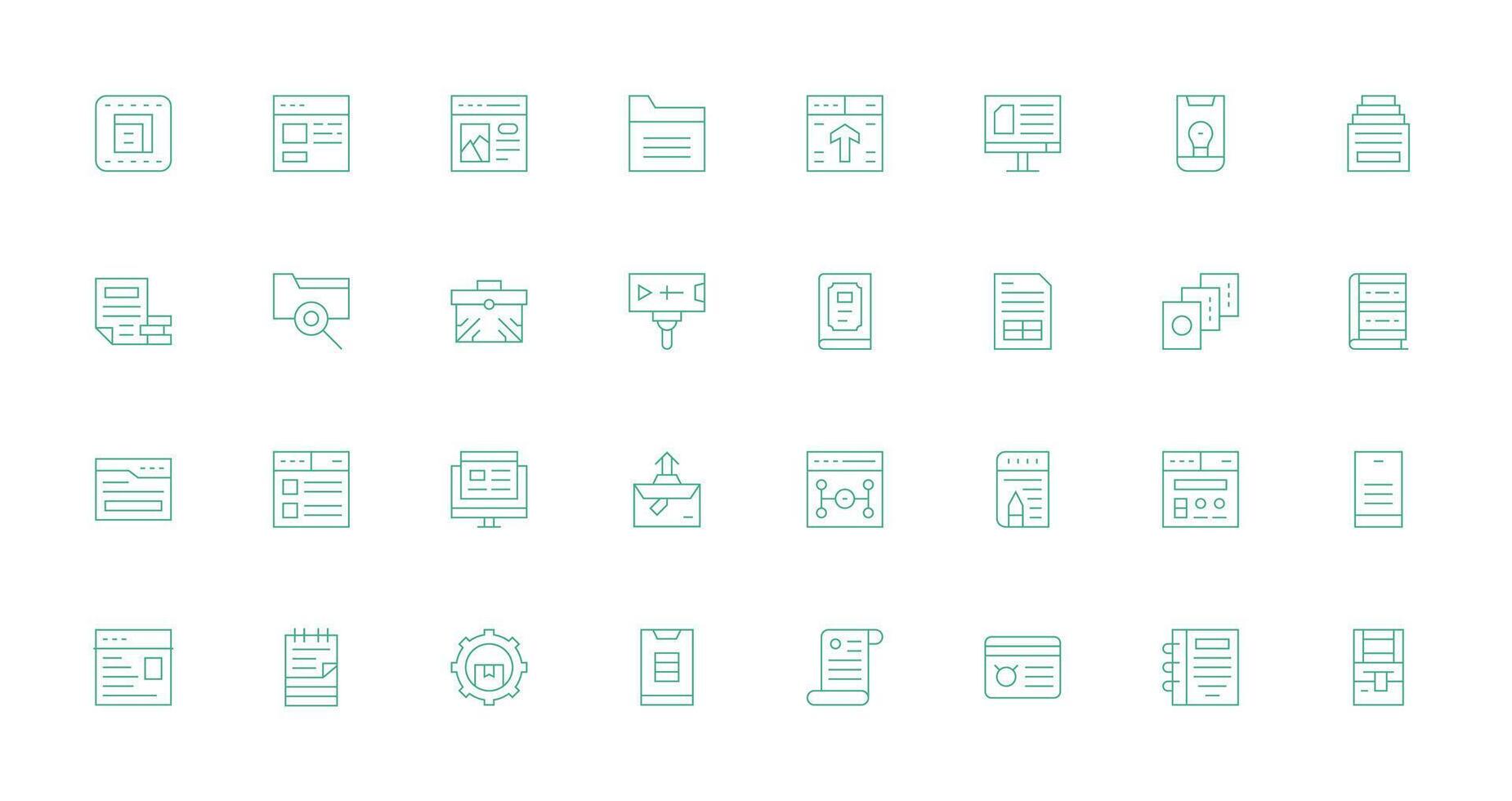 32 Icons for Content Management in Thin Line Format Lightweight Icon Series vector