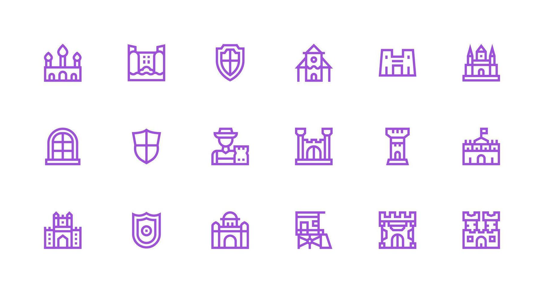 Castle Design Icons featuring 18 in Strong Stroke Line Style Multi-Style Icons for Creative Projects vector