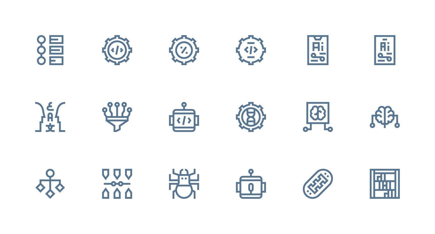 18 fuerte carrera línea estilo íconos desde algoritmo colección completar icono haz para web diseño vector