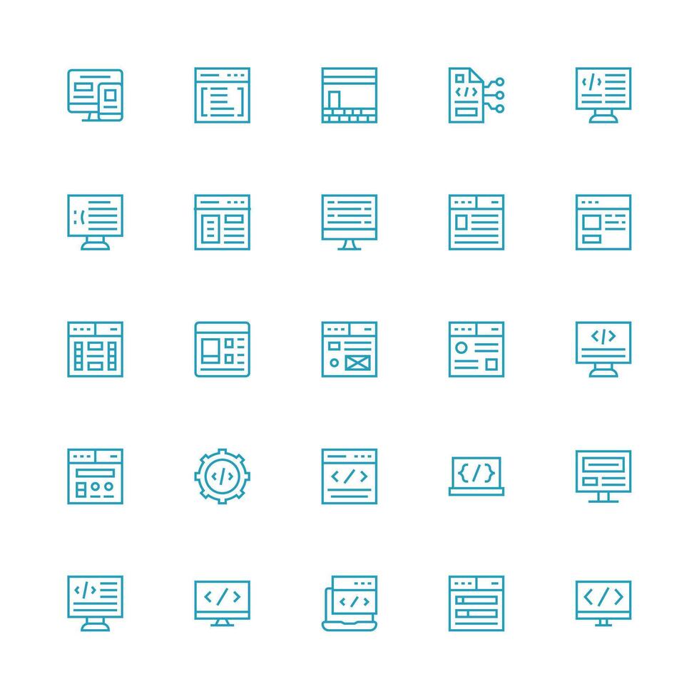 Html Design Icons featuring 25 in Medium Stroke Outline Style Simple Icons for Interface and Wireframes vector