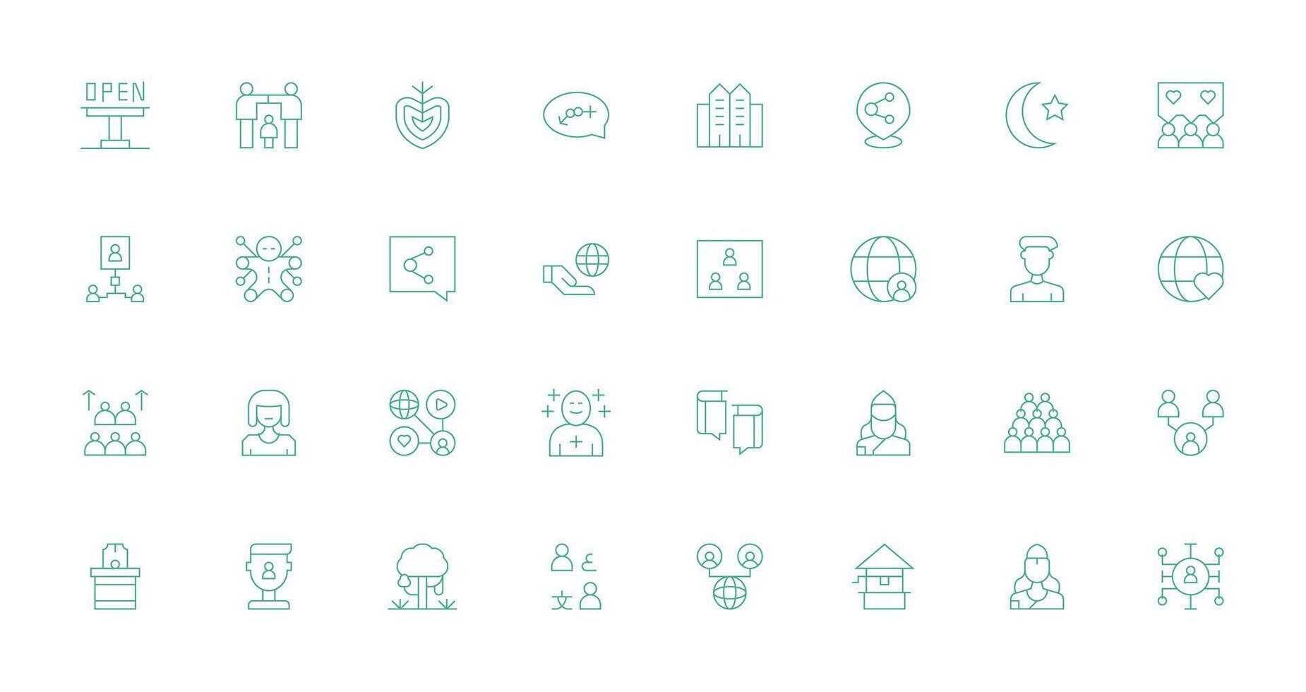 Community Design Icons featuring 32 in Thin Line Style Complete Icon Set for Mobile Apps vector