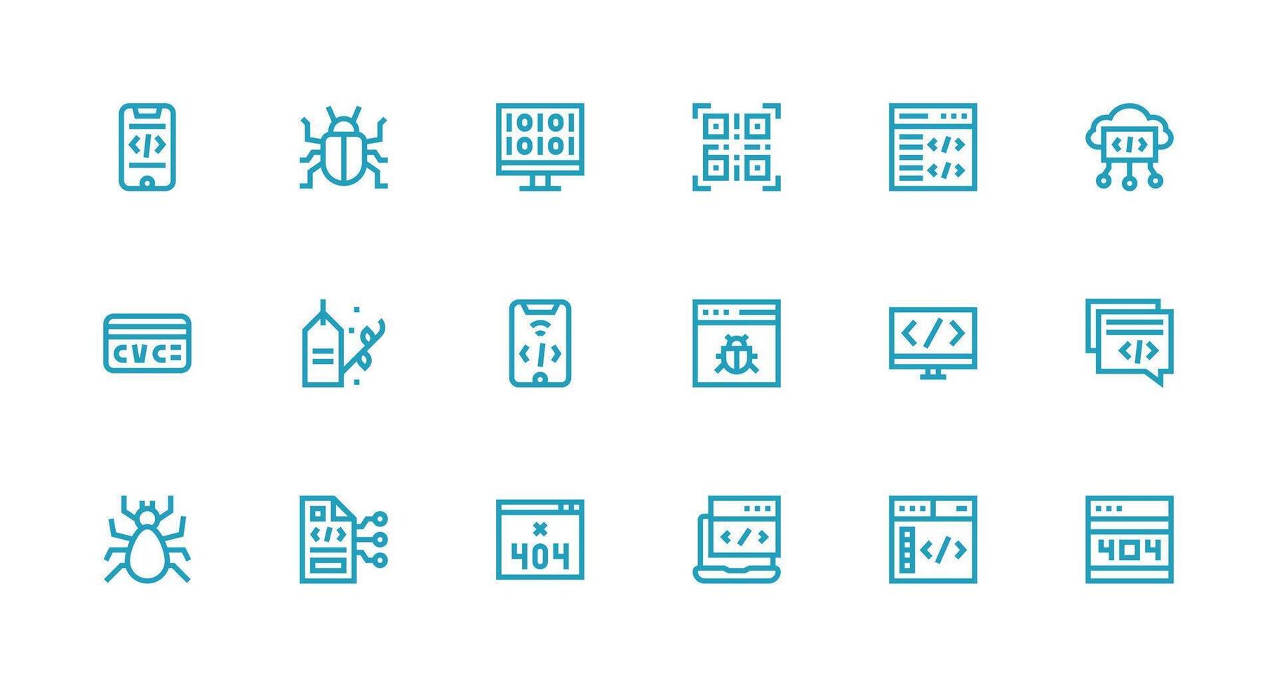 Code Icon Set with 18 Strong Stroke Line Graphics Digital Icon Collection vector