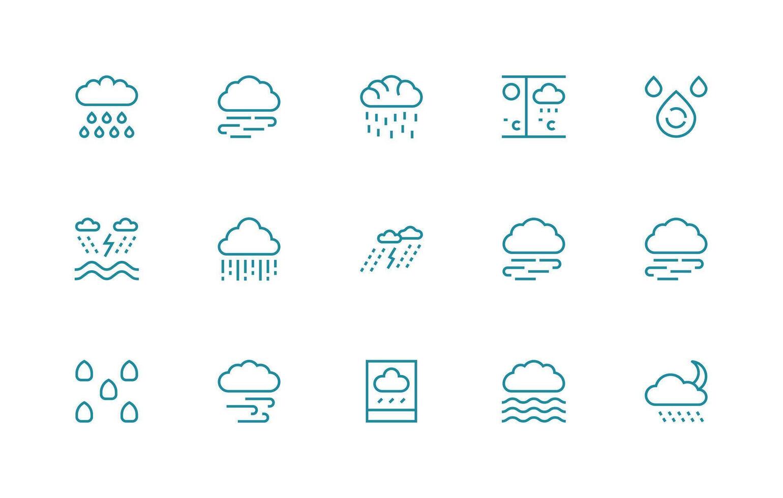 Stormy Design Icons featuring 15 in Regular Line Style Multi-Purpose Icon Pack for Templates vector