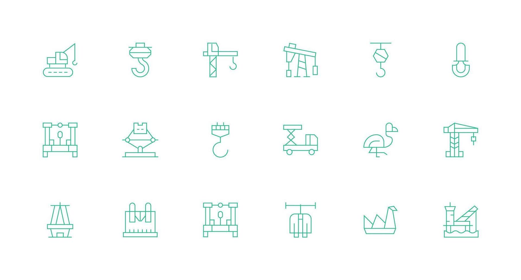 18 Crane Icons in Minimal Line Aesthetic Quick Access Icons for UI Development vector