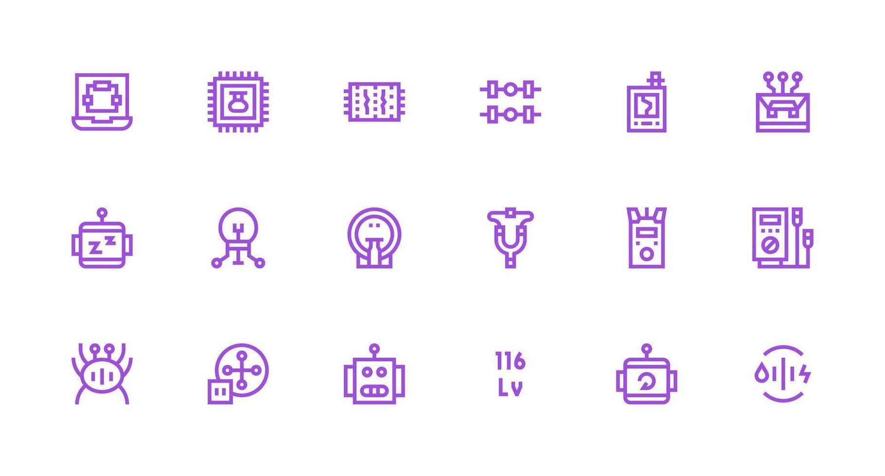 Strong Stroke Line Icons from Circuit Set with 18 Vectors Editable Icon Collection