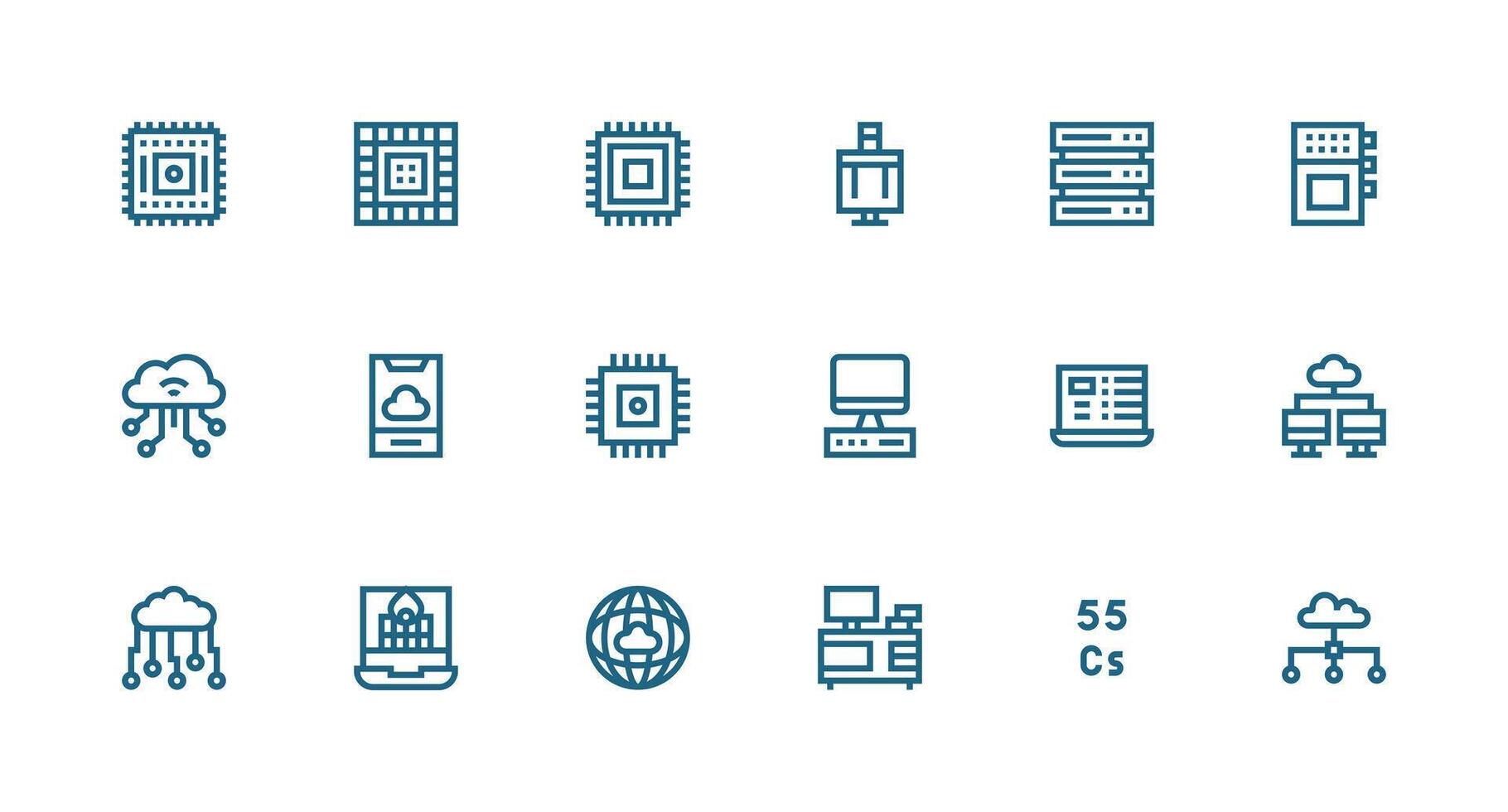 Computing Visual Pack containing 18 Strong Stroke Line Icons Balanced Icon Set for Functional Design vector