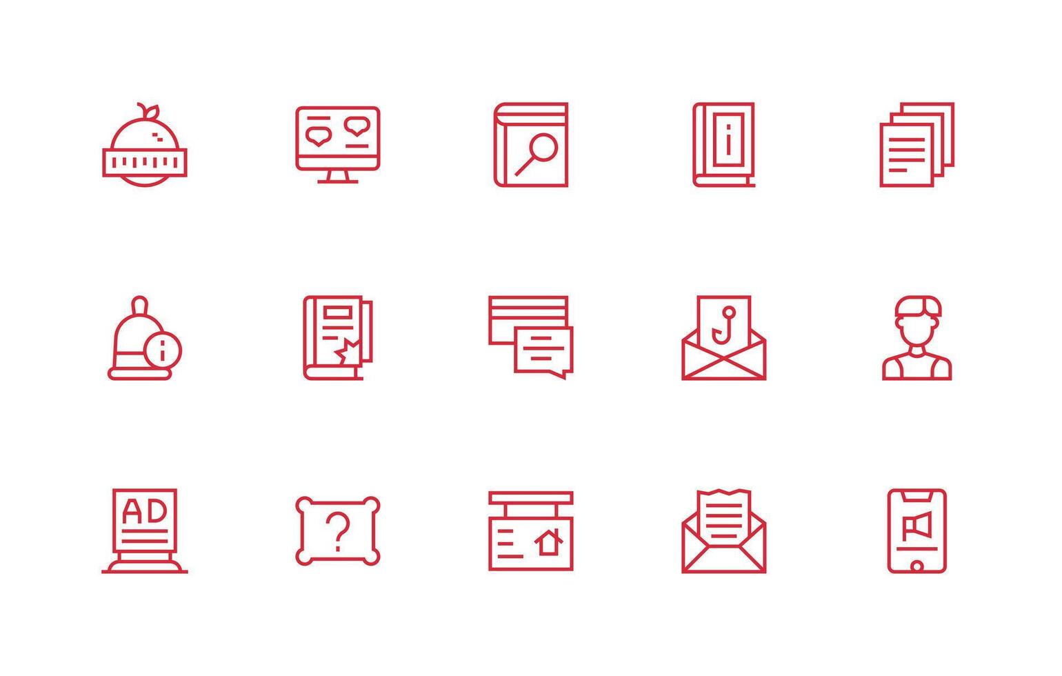 Info Icon Collection with 15 Regular Line Designs Sharp Icons for Presentations vector