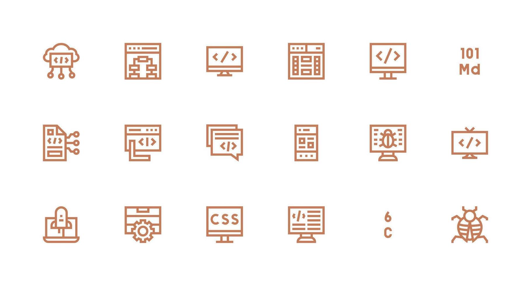 Coding Design Icons featuring 18 in Strong Stroke Line Style Professional Icon Pack for Development Work vector